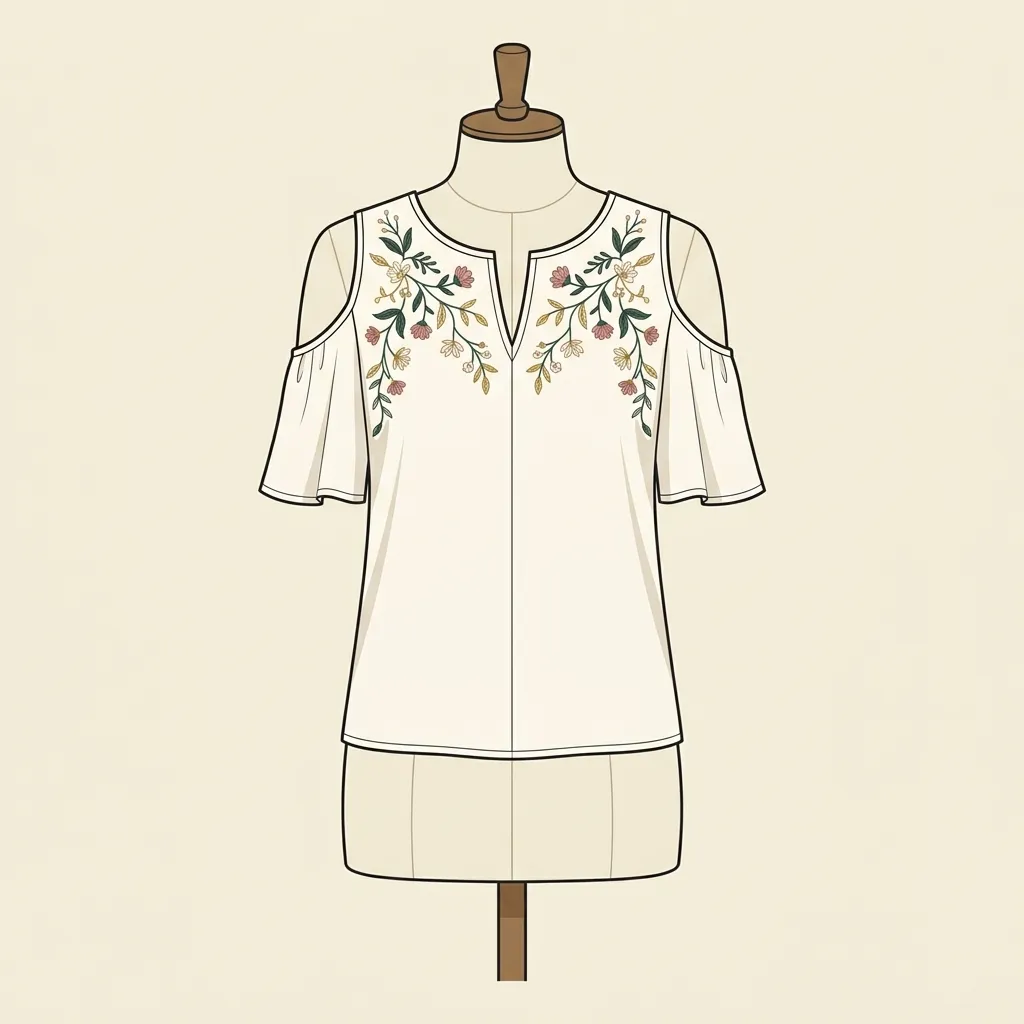 Cold Shoulder with Embroidery — sleeve style blouse design