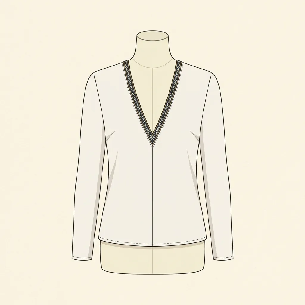 Deep V-Neck with Border — front neck blouse design